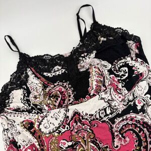 Lane Bryant Black Pink Paisley Lace Trim Cami Tank Top Plus Size‎ 22 24